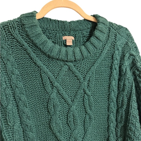 Aerie Linden Emerald Green Cable Knit Crewneck Pullover Sweater Womens Medium - Picture 7 of 10